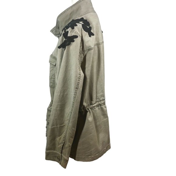 Sz 26/28 Lane Bryant Army Green Jacket w/ Black Crochet Floral Lace Detail - Picture 2 of 16